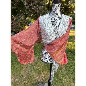 Mauve fairy sleeved white blouse fairy top with waist tie boho handmade India 69